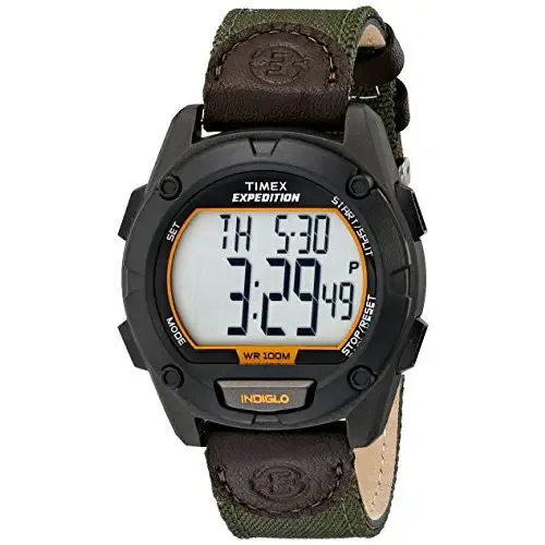 Timex Men's Expedition Indiglo Light Digital Green Nylon & Leather Watch T49947