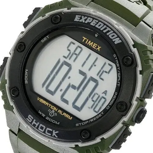 Timex Men's Expedition Shock XL Vibrating Alarm Green Resin Watch T49951