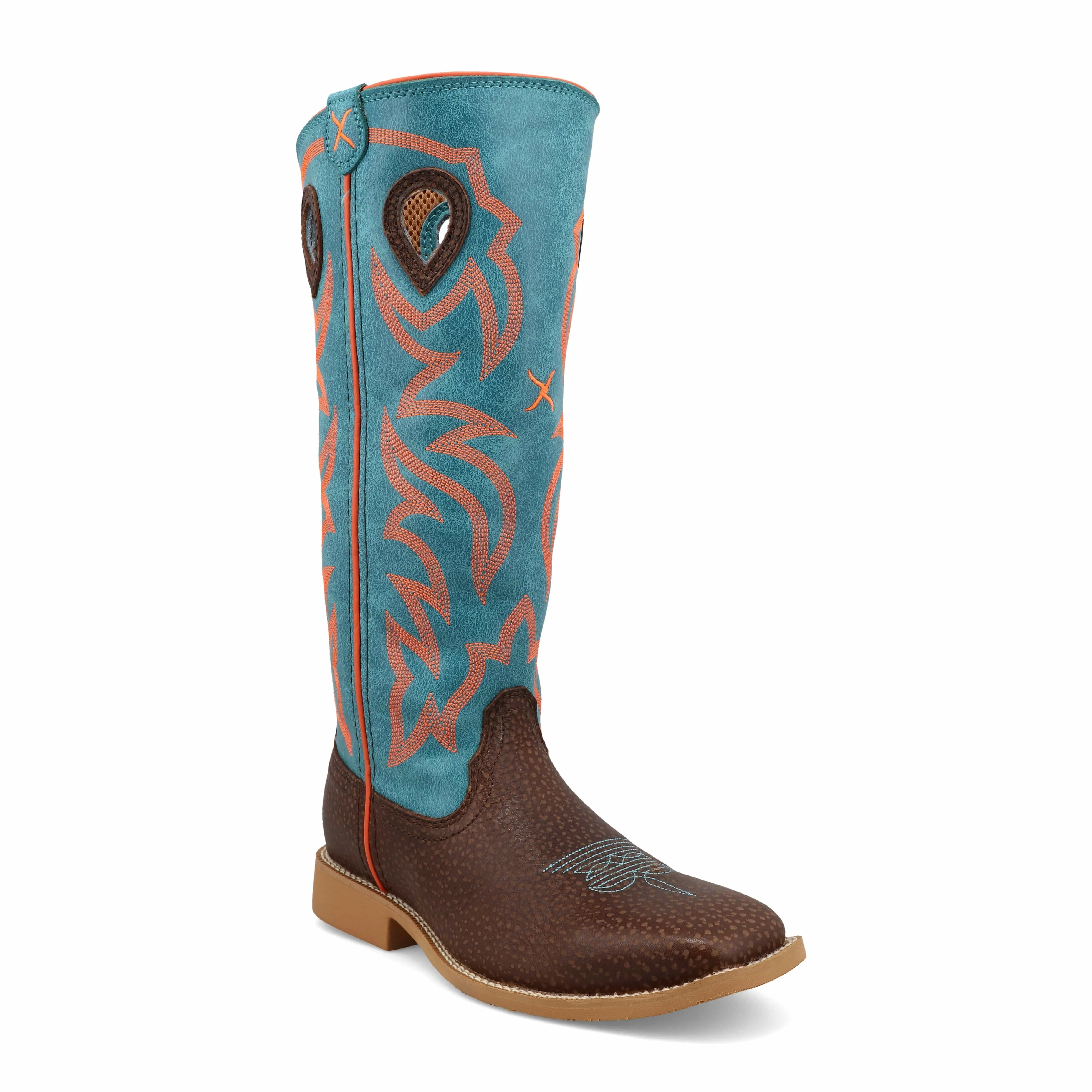 Twisted X Kids Dark Chocolate & Electric Turquoise Buckaroo Western Boot YBK0011