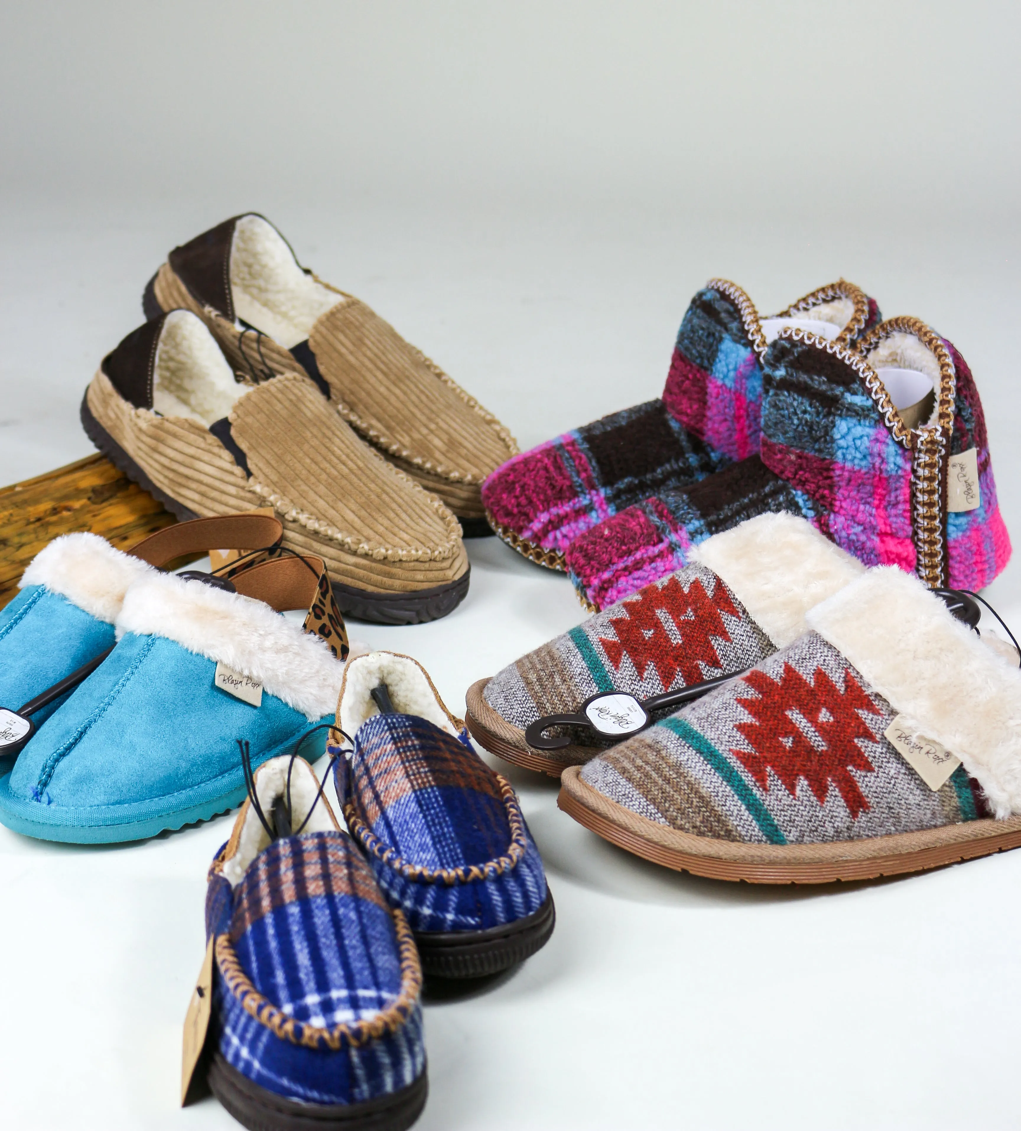 Twister Blue & Brown Boys Faux Fur Slippers