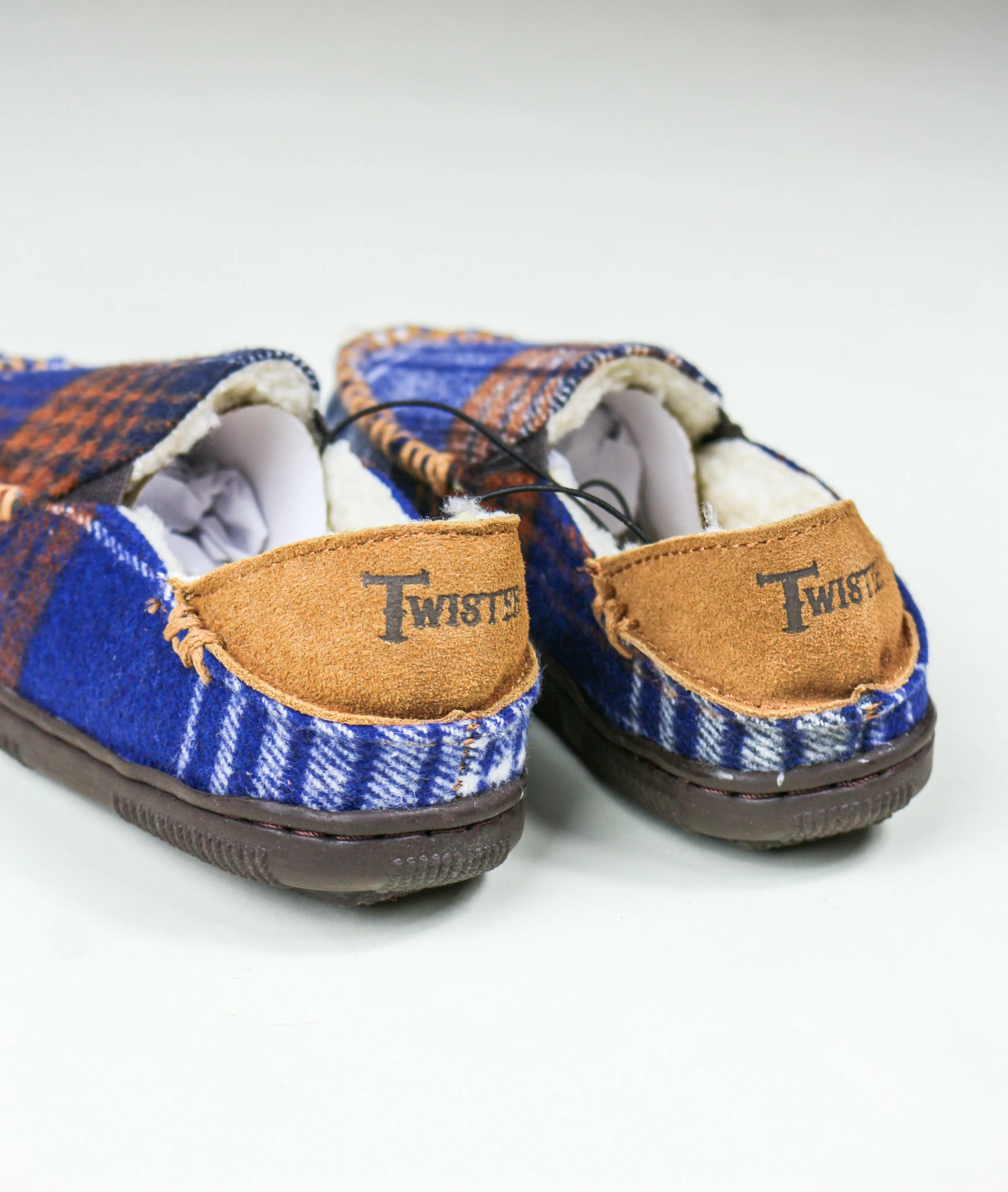 Twister Blue & Brown Boys Faux Fur Slippers