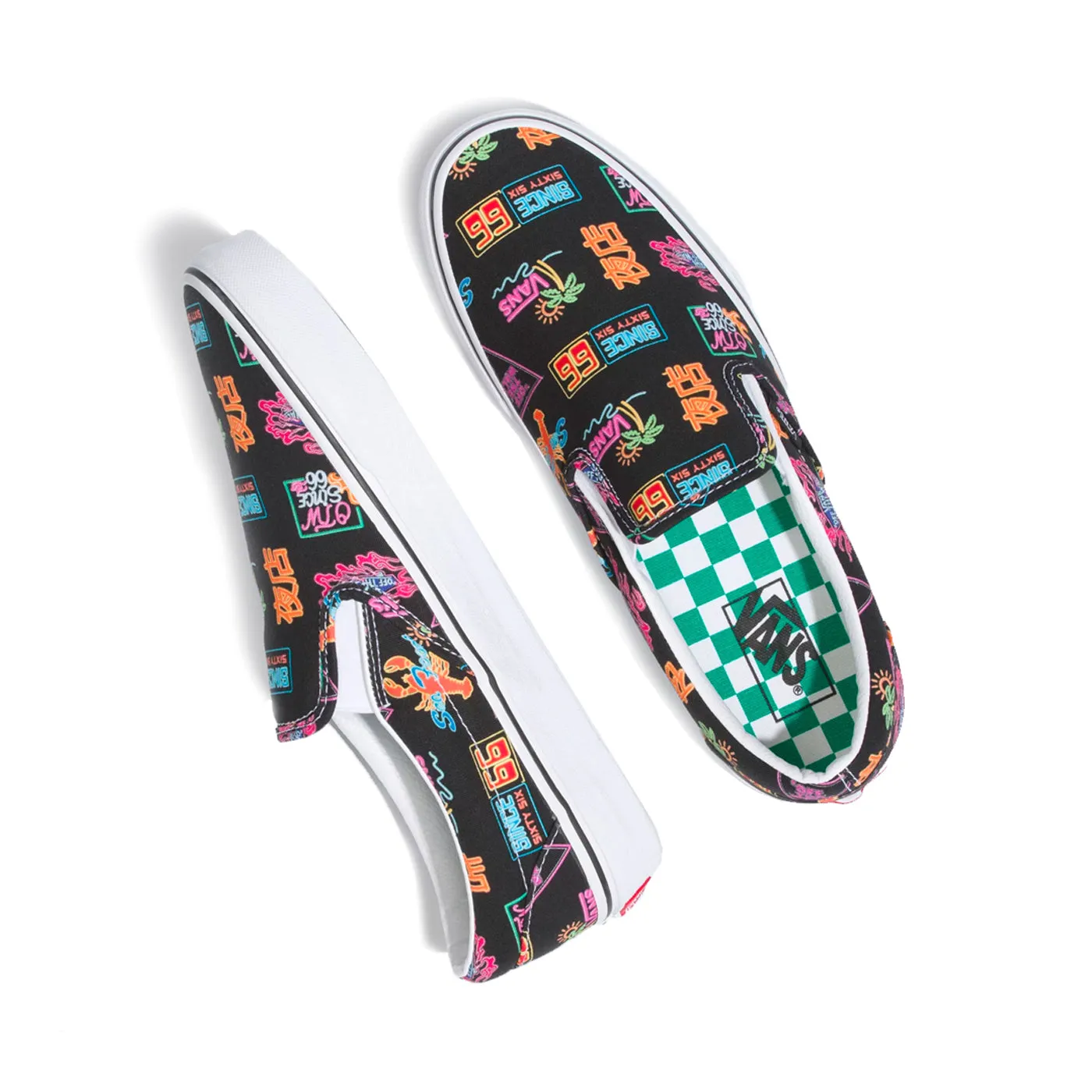 Vans | Slip On Shoes | Black & Neon