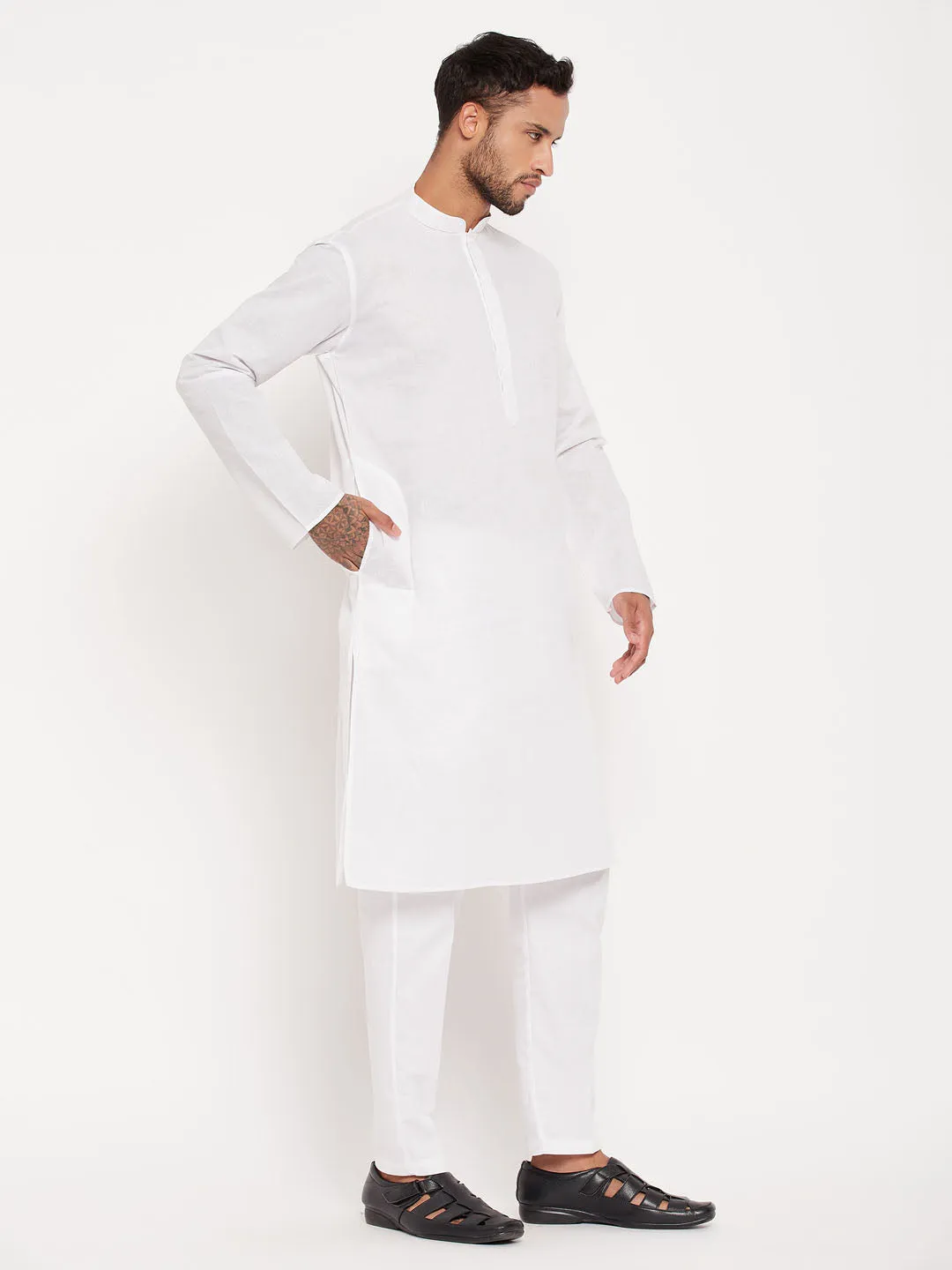 VASTRAMAY Men's White Kurta Pajama Set