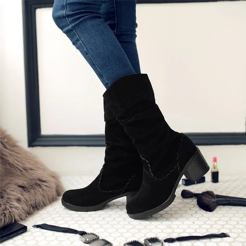 Vintage Boots Square Heels Winter