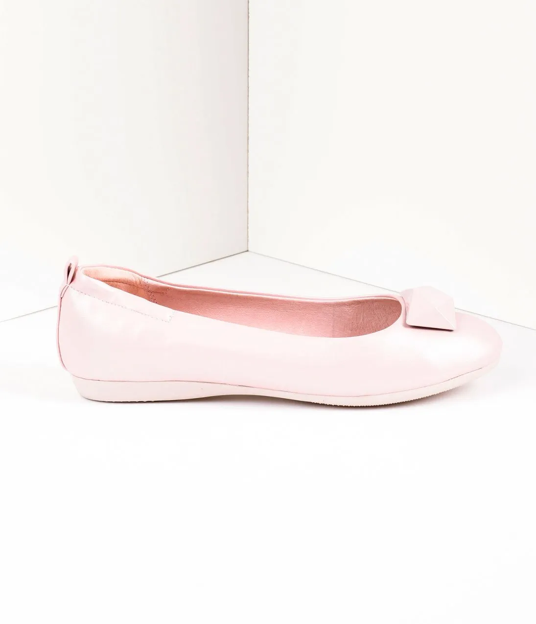 Vintage Style Baby Pink Leatherette & Geometric Gem Ballet Flats