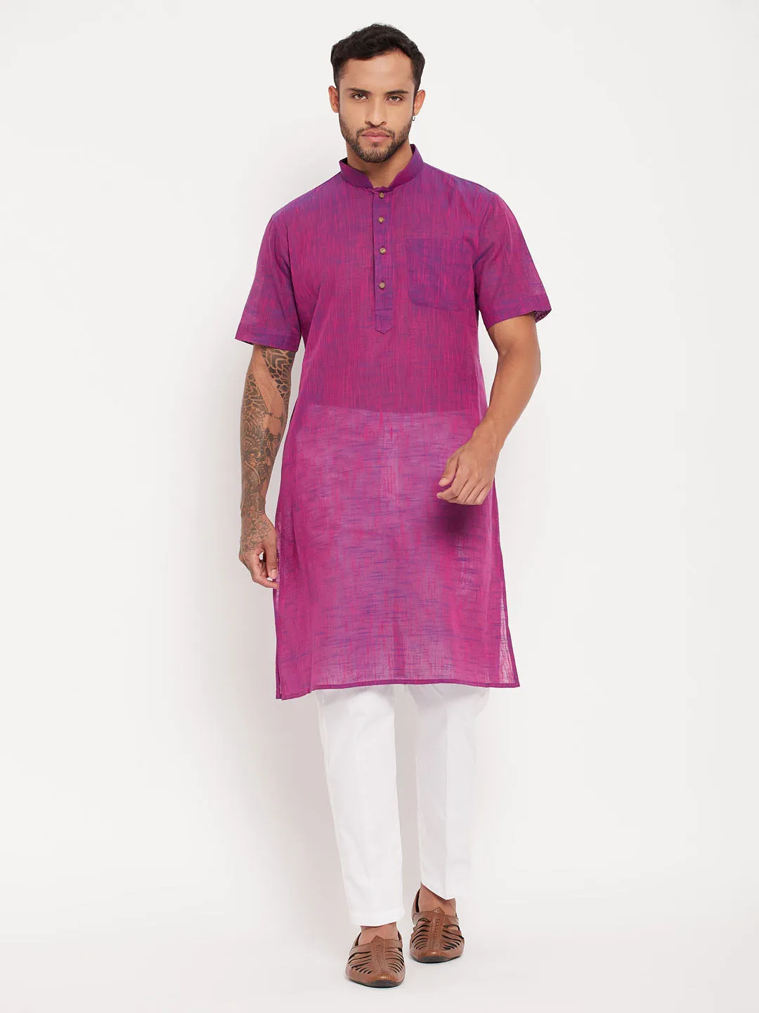 VM By VASTRAMAY Men's Purple Cotton Kurta Set