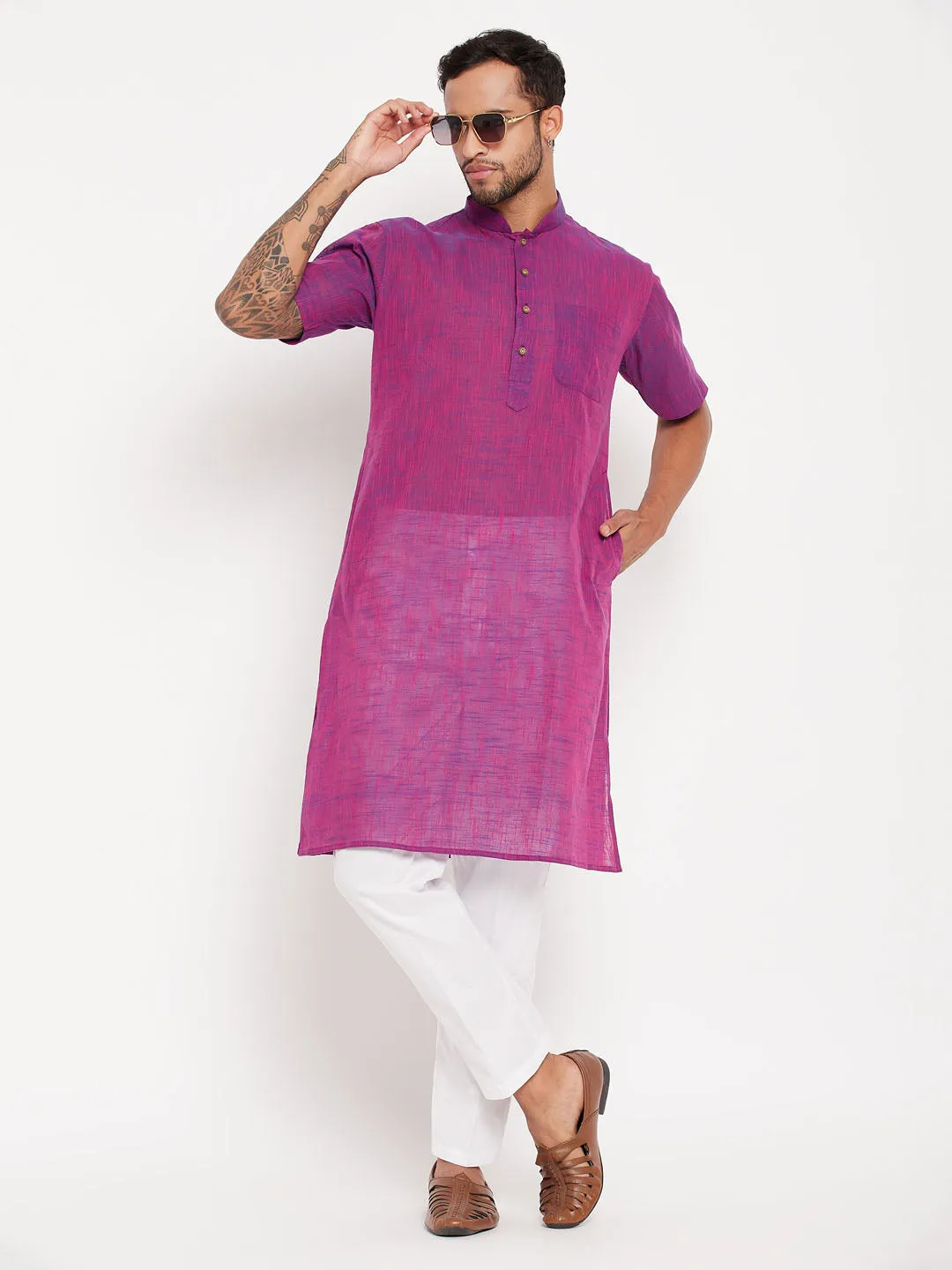 VM By VASTRAMAY Men's Purple Cotton Kurta Set