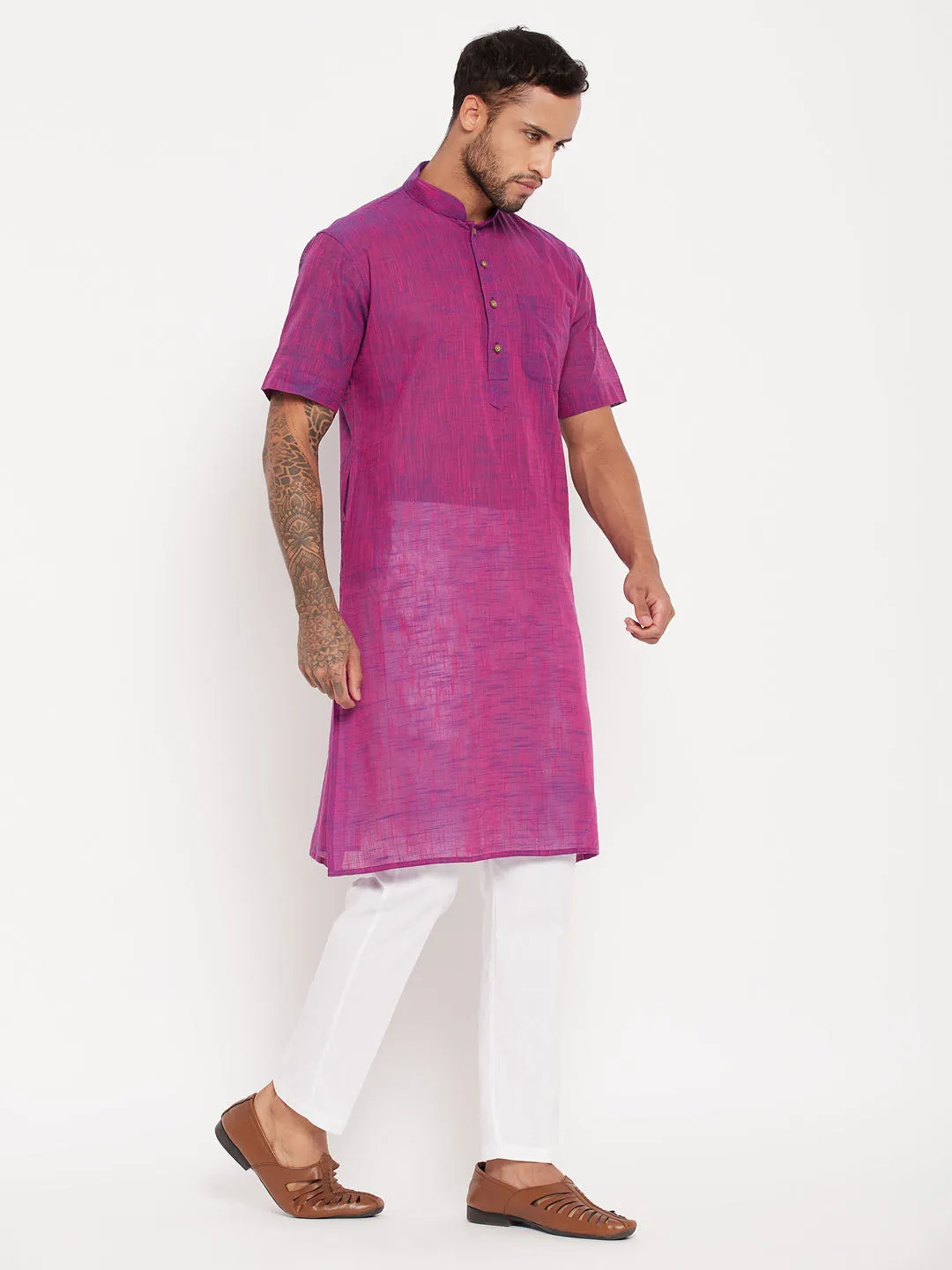 VM By VASTRAMAY Men's Purple Cotton Kurta Set