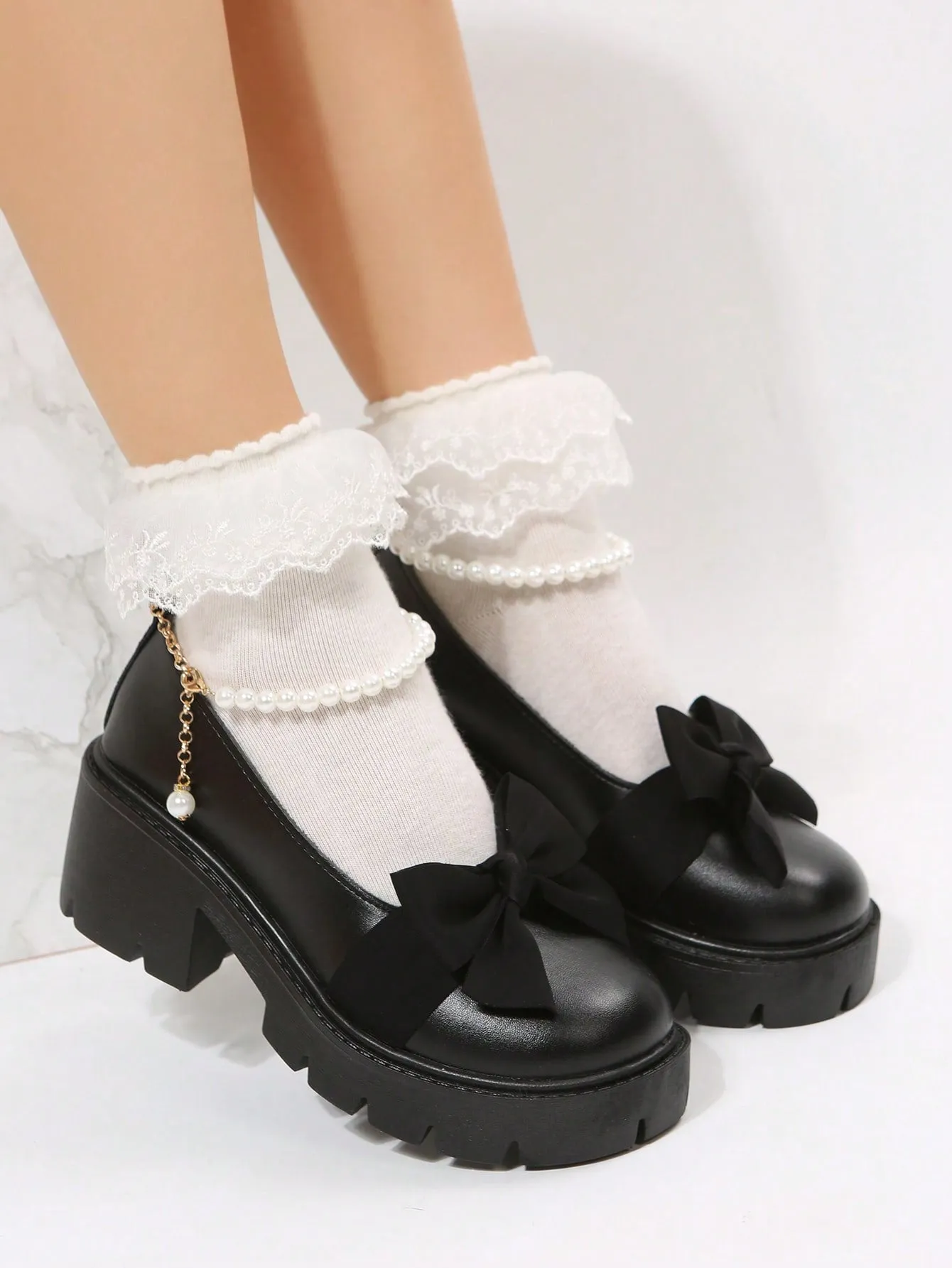 Wedge High Heel Shoes with Thick Sole and Black Color for Work