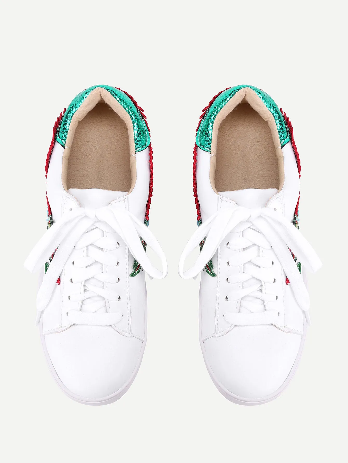 White Dragon Embroidery Lace Up Sneakers