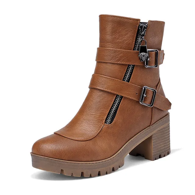 Winter female platform square heels martin boots