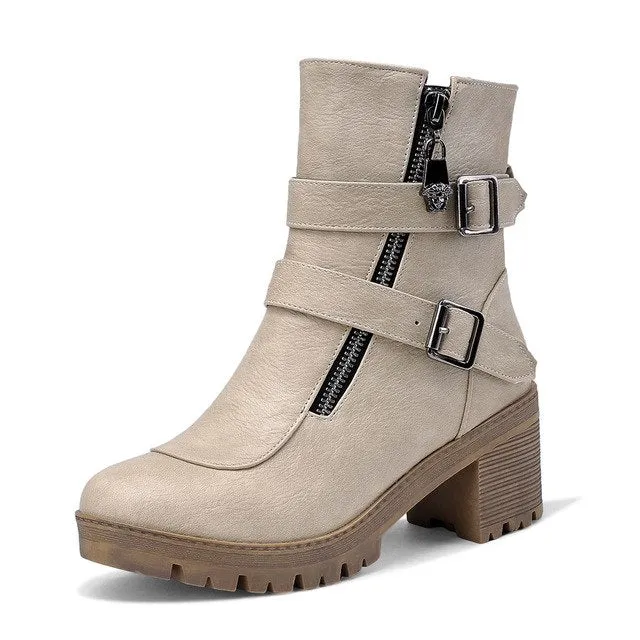 Winter female platform square heels martin boots