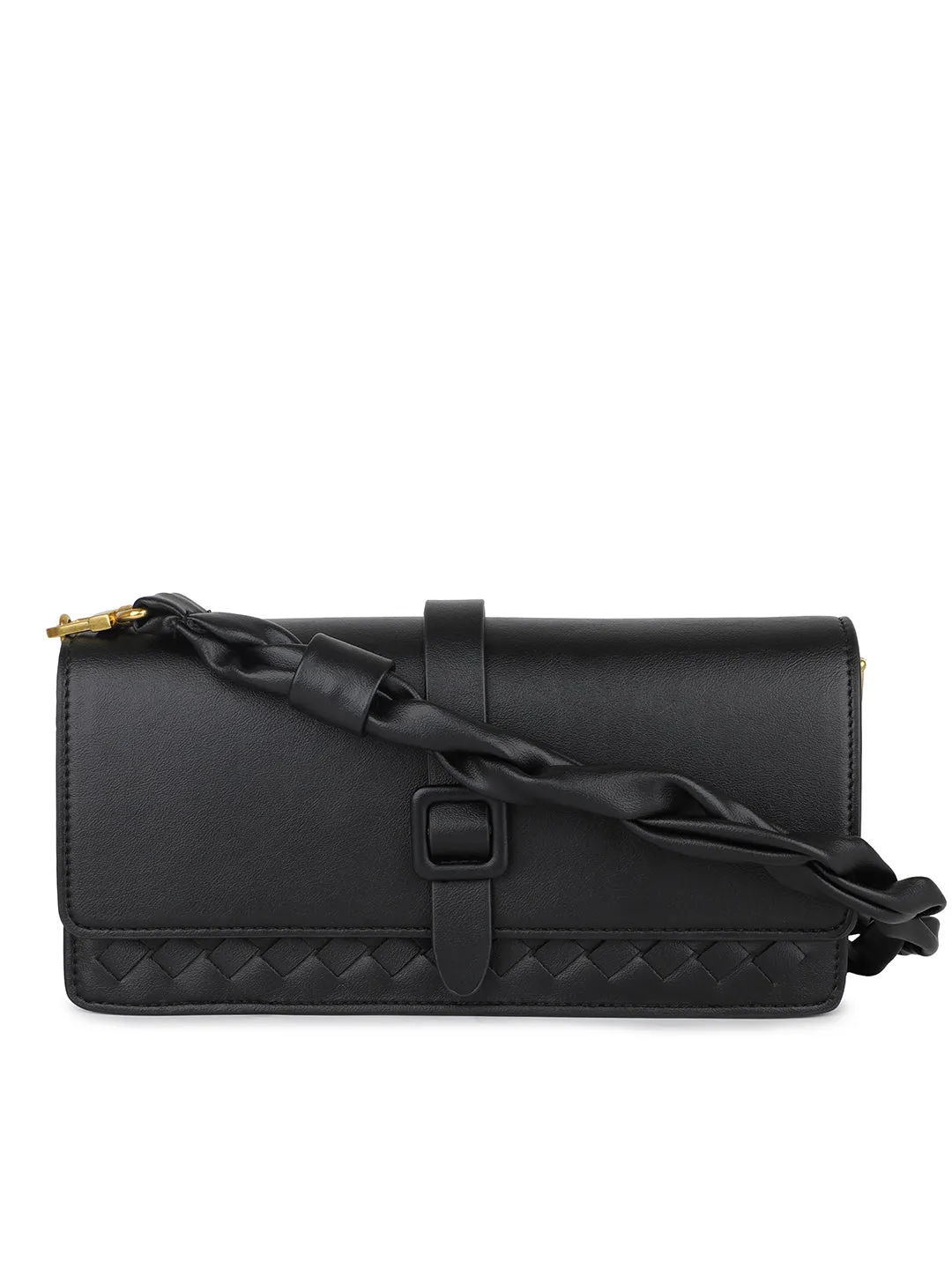 Women Black Textured Clutch