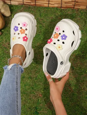 Women Flower Decor Hollow Out Vented Clogs, EVA Slingback Fashion Clogs