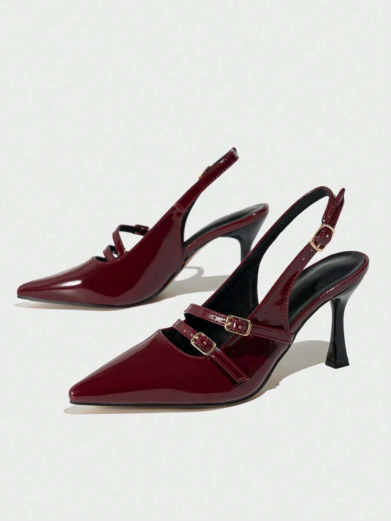 Women High Heel Single Shoes With Thin Heels, Pointed Toes, Multiple Buckle Straps And Back Straps