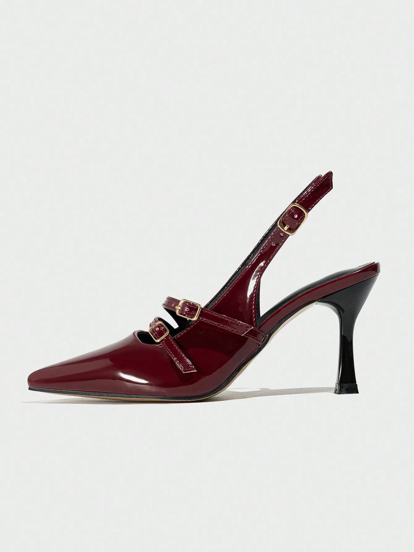 Women High Heel Single Shoes With Thin Heels, Pointed Toes, Multiple Buckle Straps And Back Straps