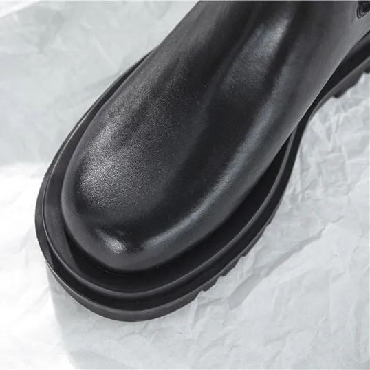 Women winter fall chunky platform slip on chelsea black boots