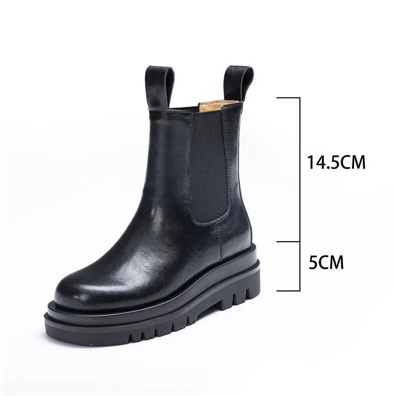 Women winter fall chunky platform slip on chelsea black boots