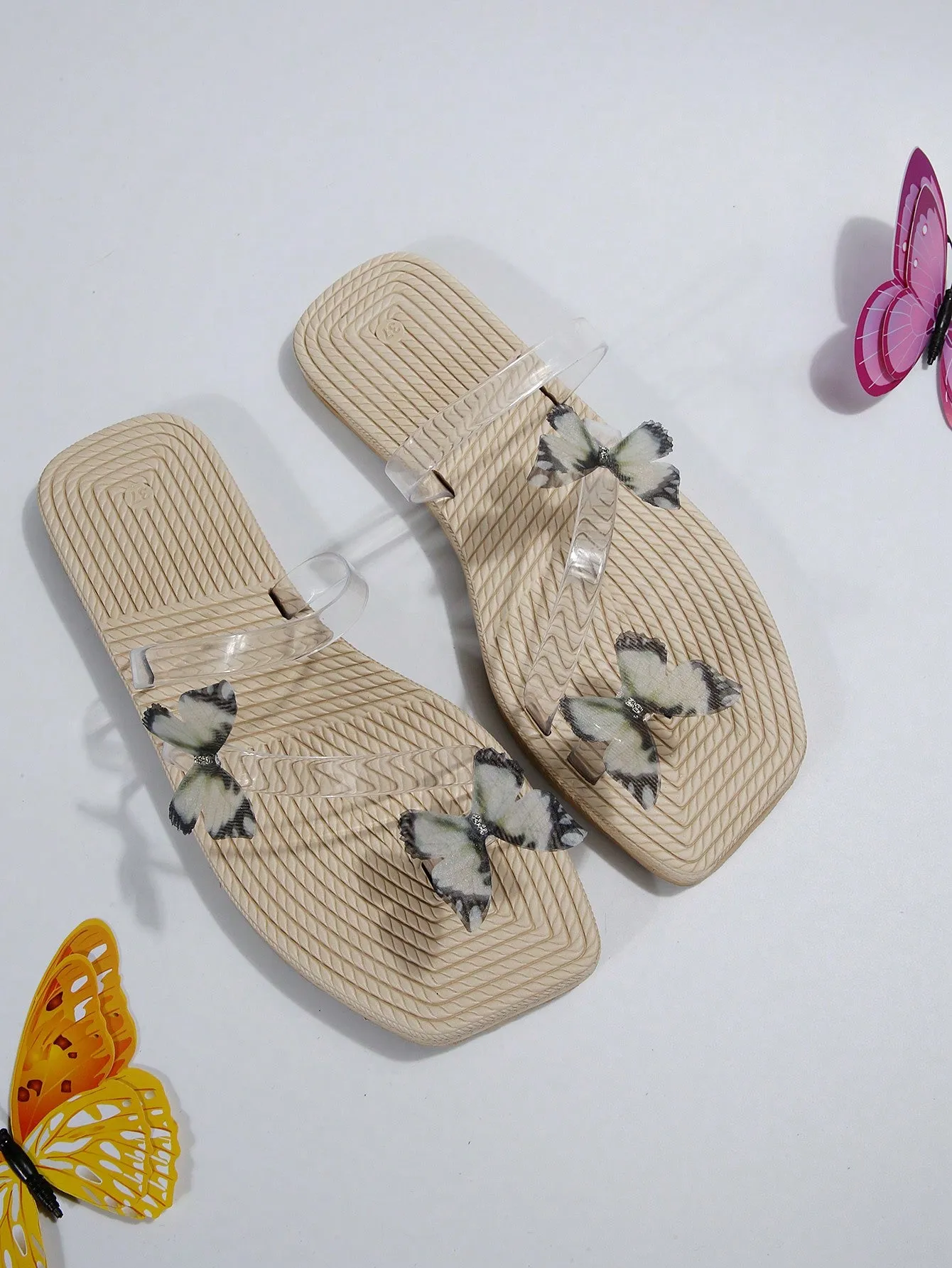 Women's Fashionable See-through Strap & Butterfly Decor Eva Flat Sandals For Holiday