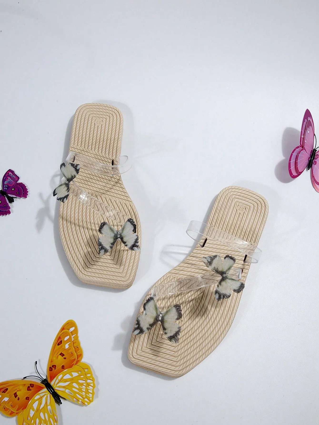 Women's Fashionable See-through Strap & Butterfly Decor Eva Flat Sandals For Holiday