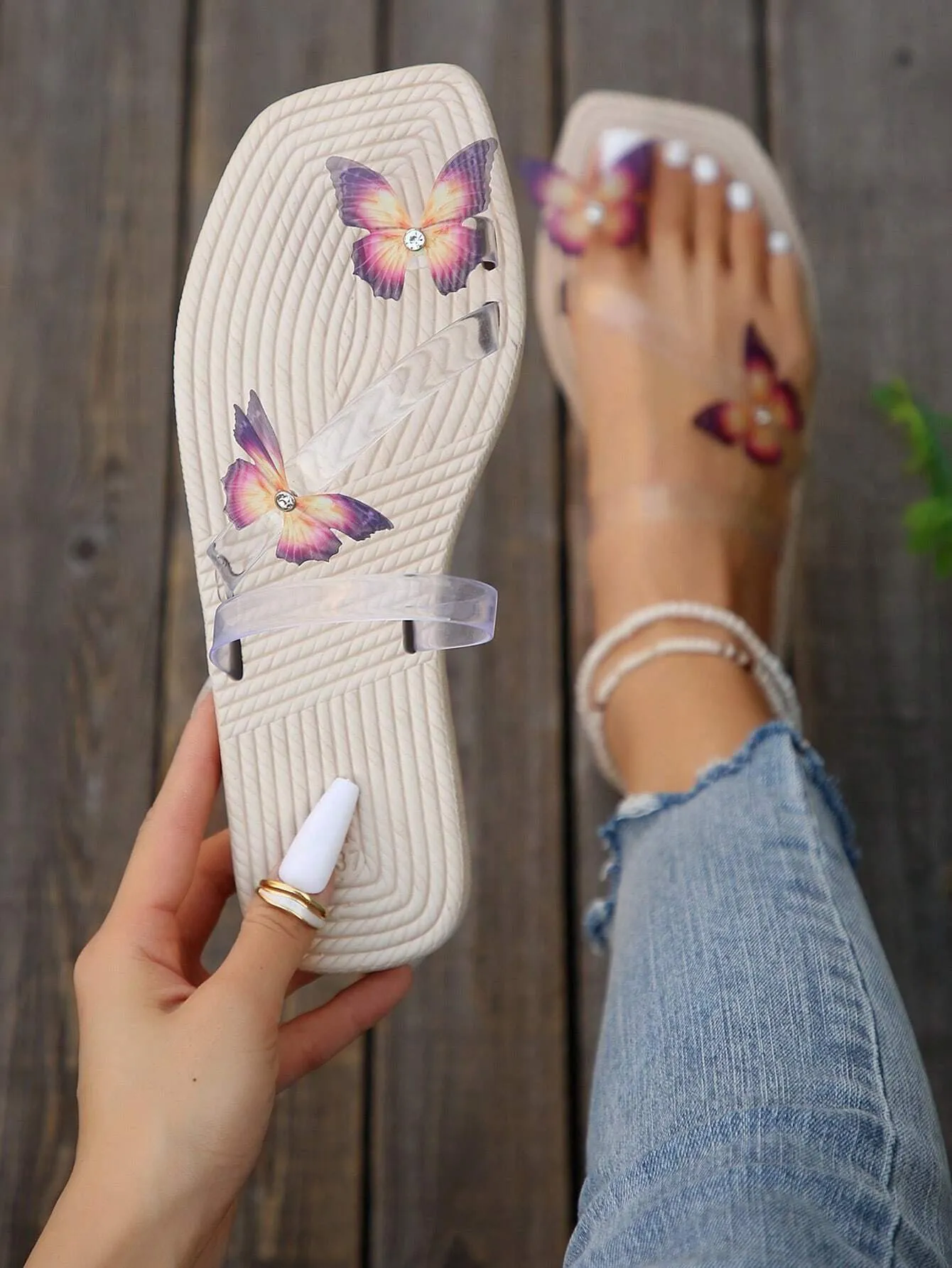 Women's Fashionable See-through Strap & Butterfly Decor Eva Flat Sandals For Holiday