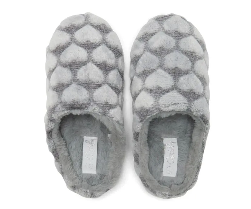 Womens Grosby Marsha Grey Love Hearts Slippers Slip On Ladies Shoes