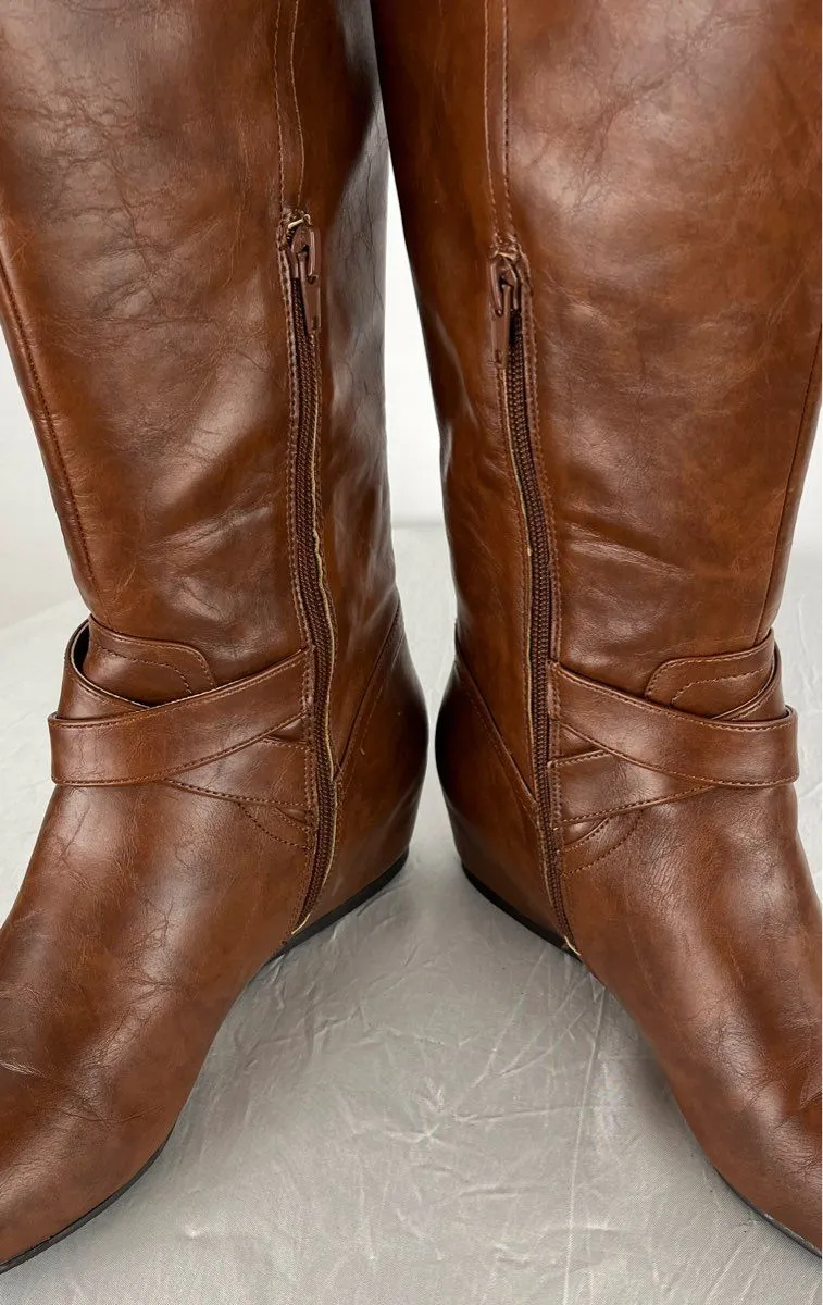 Women's Guess GG Ganik Medium Brown Leather Boots Size 8.5M