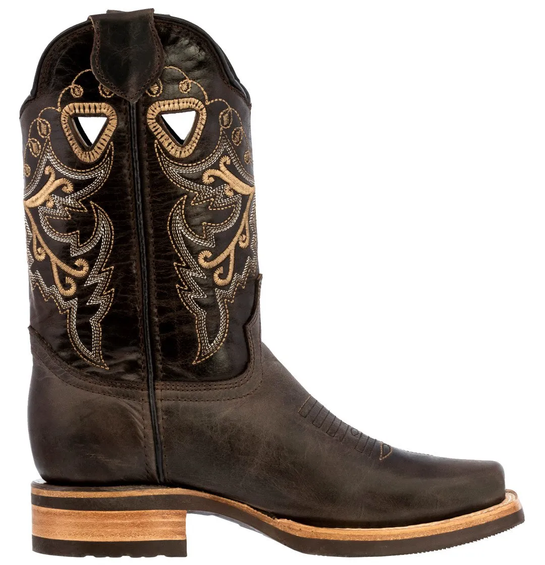 Womens Jesse Dark Brown Western Cowboy Boots Leather - Square Toe