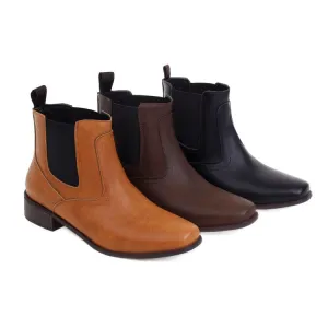 Women's Pu Leather Square Toe Stretch Block Heel Short Boots