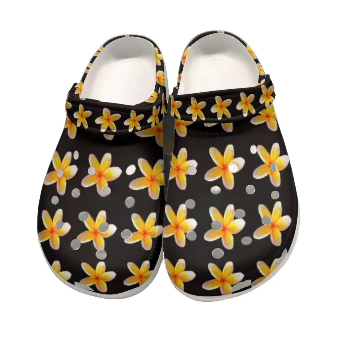 Yellow Frangipanis Black Rubber Shoes up to size 12