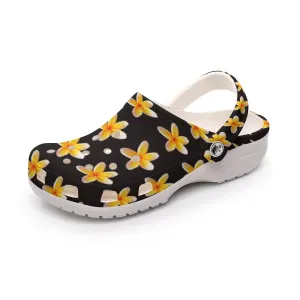 Yellow Frangipanis Black Rubber Shoes up to size 12