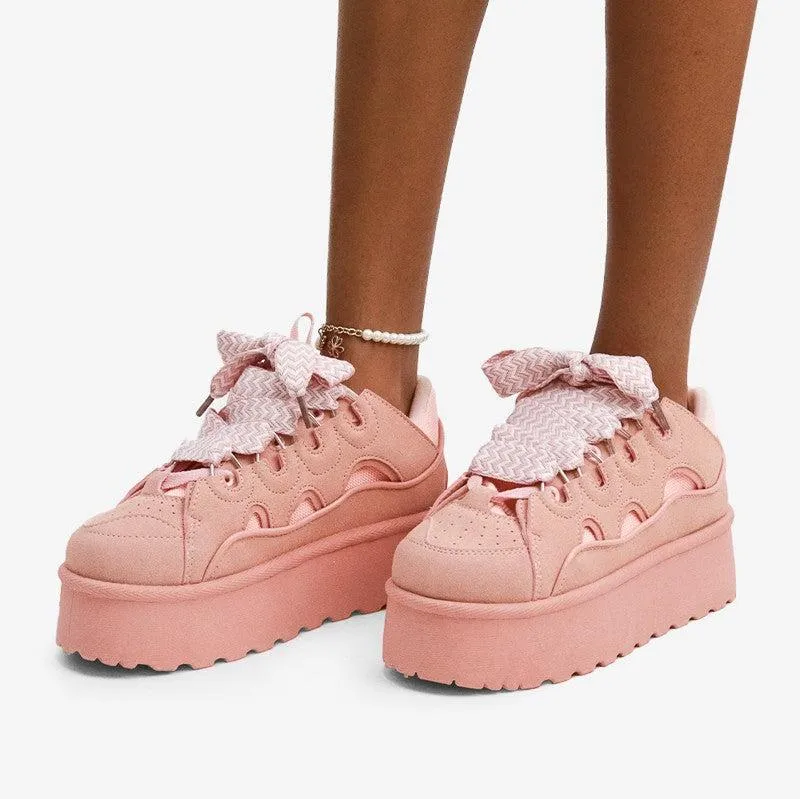 ZADE Pink Faux Suede Platform Sneaker - Low Top - Lace Up