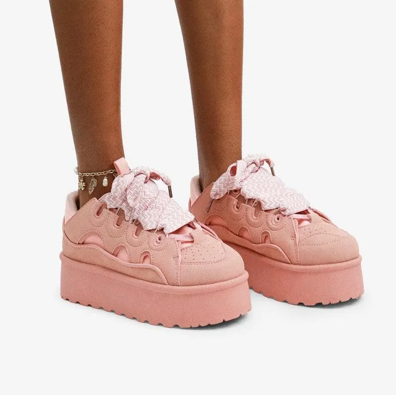 ZADE Pink Faux Suede Platform Sneaker - Low Top - Lace Up