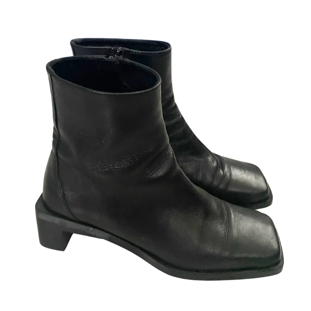 Zara Square Toe Leather Ankle Boots Black SIZE 40