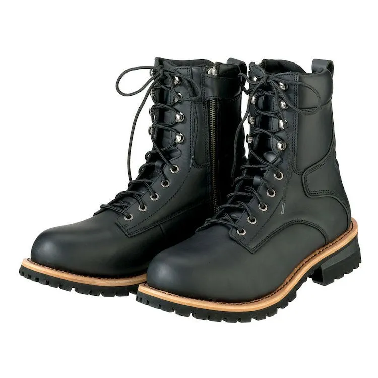 ZR1 M4 'Classic' Men's Black Logger Lace-Up Boots with Inside Zipper